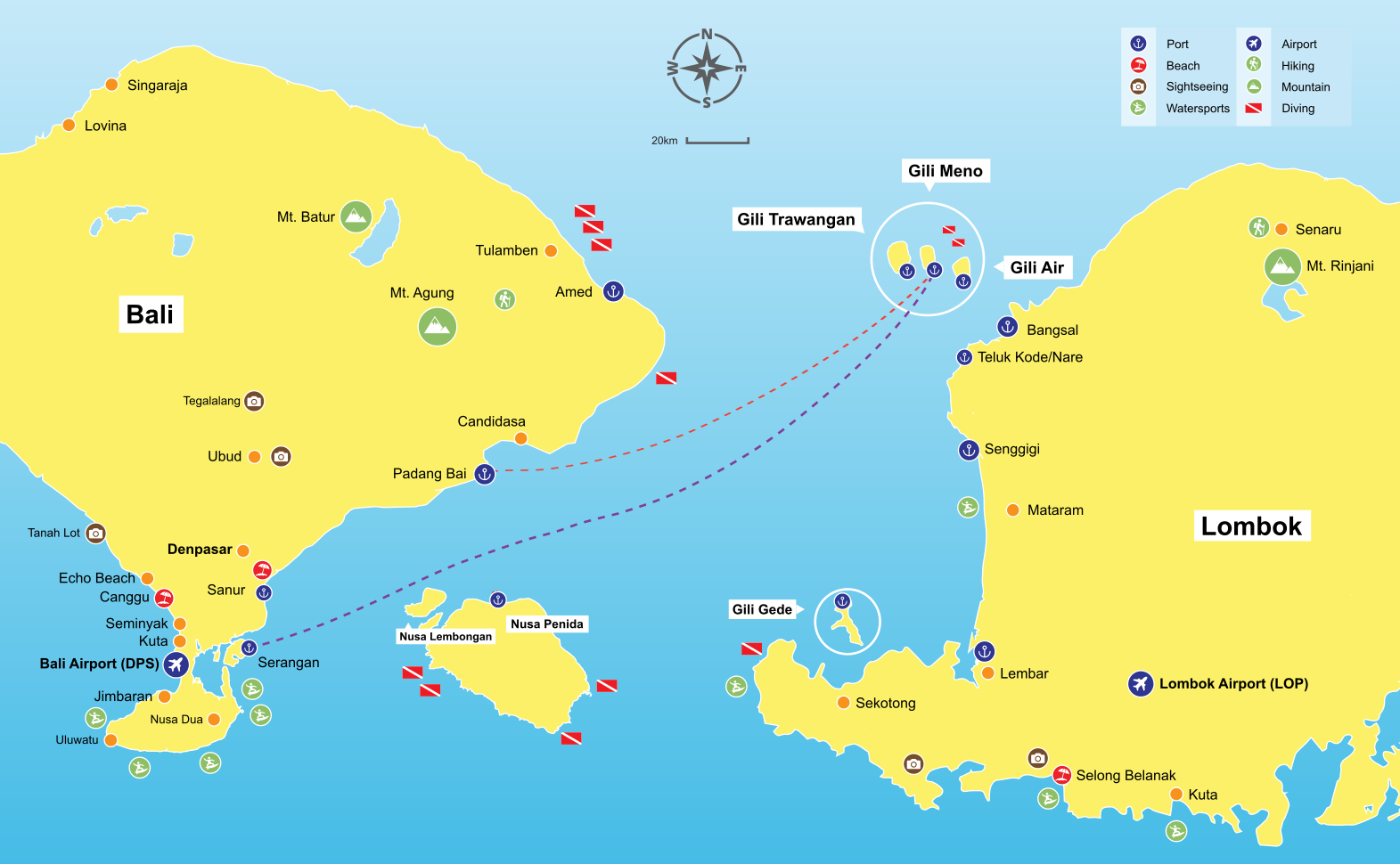 Gili Meno to Bali Map